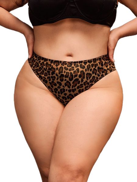 

plus leopard print contrast lace bow back panty without liner s0as#, Black;white