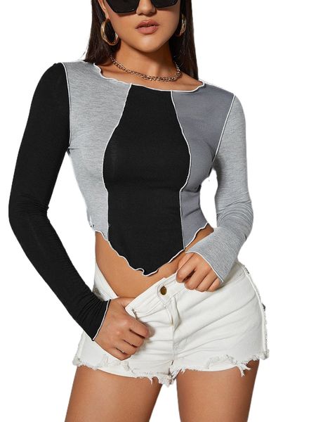 

colorblock lettuce trim bandana crop tee z47m#, White