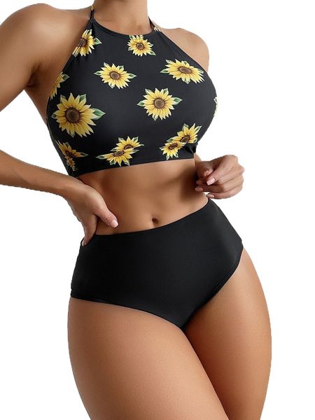 

floral halter bikini swimsuit t3q0#, White;black