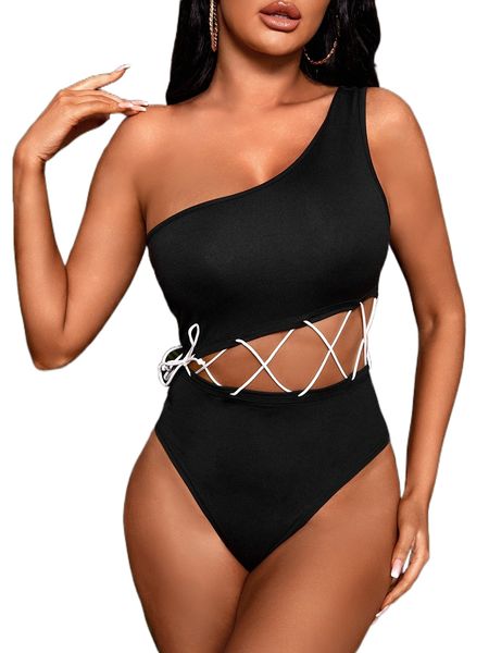 

sxy lace up asymmetrical neck bodysuit e8oe#, White