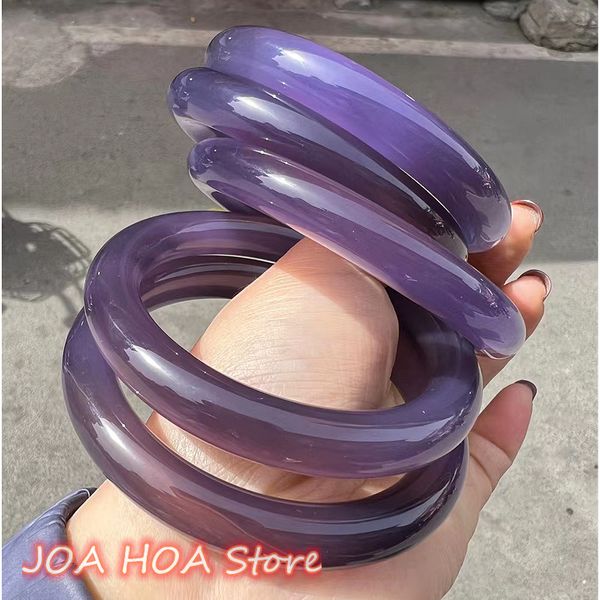 

unique rare imperial purple jade bangle natural agate chalcedony exquisite violet bracelet fashion jadeite handring fine jewelry, Silver
