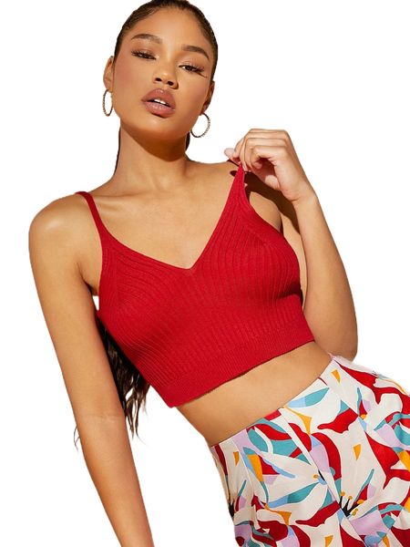 

crop ribbed knit cami r1es#, White;black