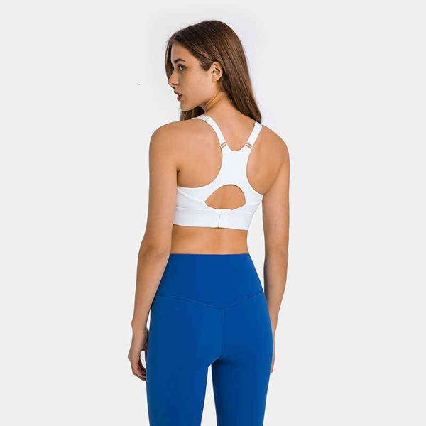 

designer women's t-shirt vest adjustable shoulder strap yoga shockproof gathered high-strength beautiful back underwear sports fitn bra, White