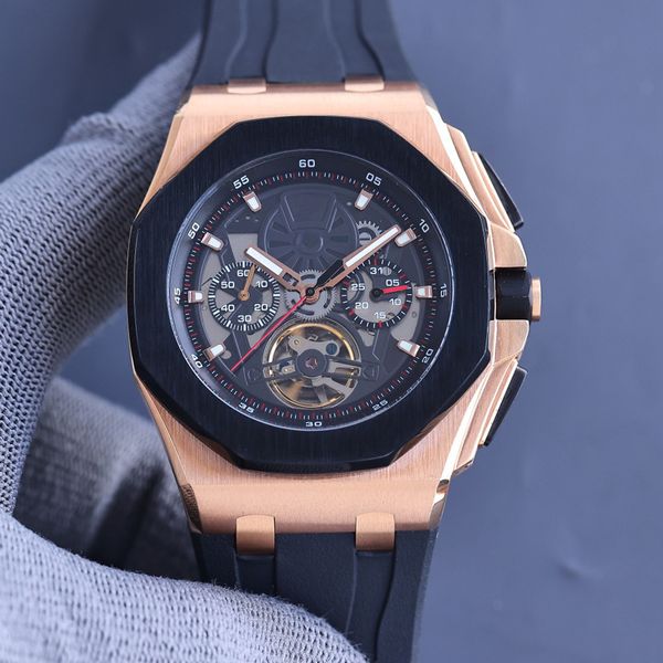 

mans watches automatic mechanical watch 44mm business wristwatch rubber strap montre de luxe gift for men, Slivery;brown
