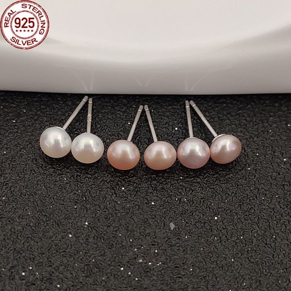 

new 925 silver colored freshwater pearl earrings charm simple mini 4567 mmz female fashion accessories, Golden