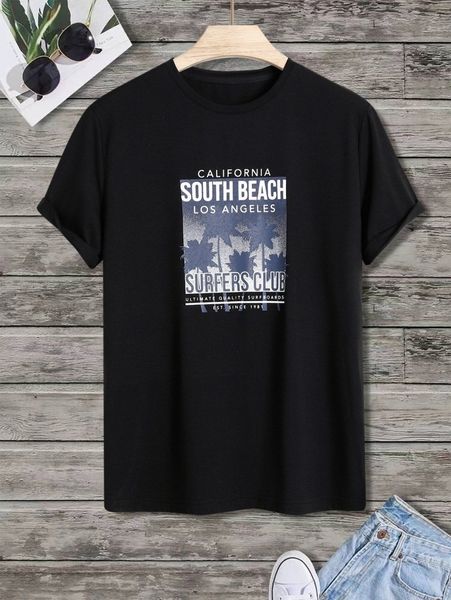 

men palm tree & letter graphic tee c6qo#, White;black