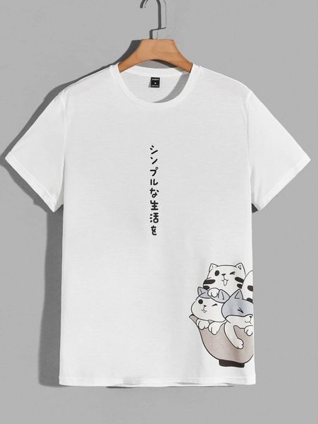 

men letter and cat print m00o#, White;black
