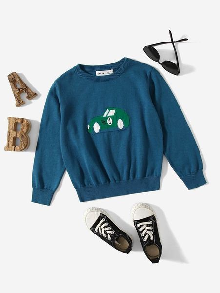 

toddler boys car pattern sweater she02, Blue