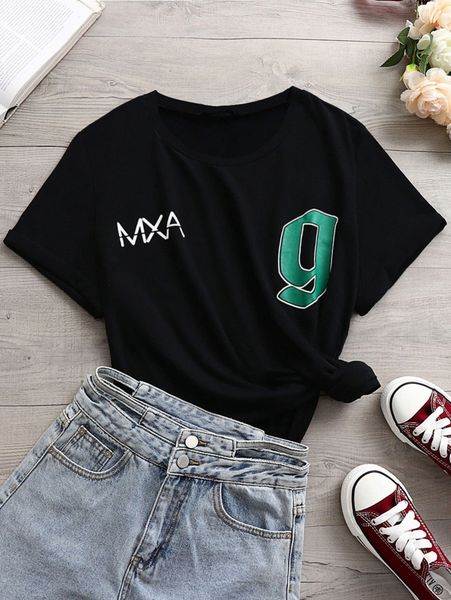 

plus letter graphic tee u9it#, Black