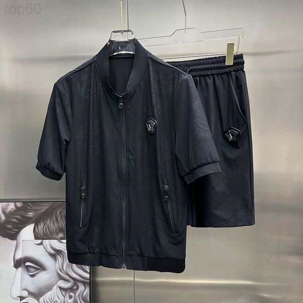 

men's tracksuits designer trendy 2022 summer medusa badge cardigan short sleeved t-shirt shorts men's two-piece casual suit vvkn, Gray
