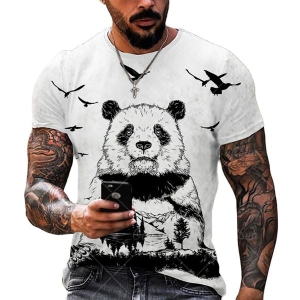 Summer panda 3d impressão masculina tshirts streetwear solto oneck manga curta camisetas homens roupas de tamanho grande para homens 6xl 220607