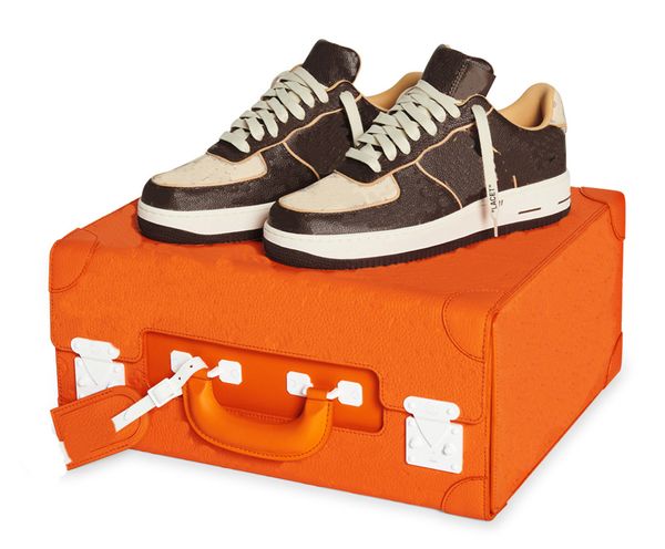 

designer 1 low monogram brown damier azur shoes authentic leather outdoor luxury classic ms1211 men women with original suitcase box walking