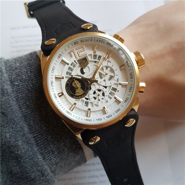 

men's fashion multifunctional automatic calendar sports leather quartz watch, Slivery;brown