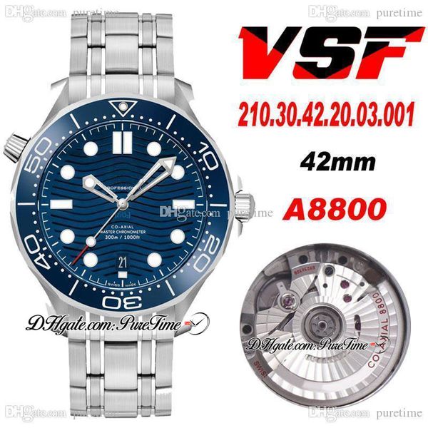 VSF V2 Diver 300m A8800 Automatische Herren Watch Ceramics Lünette Blaues Textur -Zifferblatt Edelstahlarmband 210.30.42.20.03.001 Super Edition Rein Edition 10A1