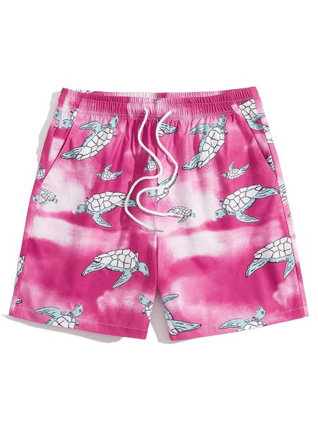 

romwe guys turtle graphic tie dye drawstring shorts f3xm#, White;black