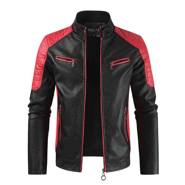 

2020 new men autumn stitching leather jacket casual fashion motorcycle coat men black brown outerwear t220728