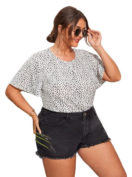 

plus all over print butterfly sleeve blouse t9ju#, Black