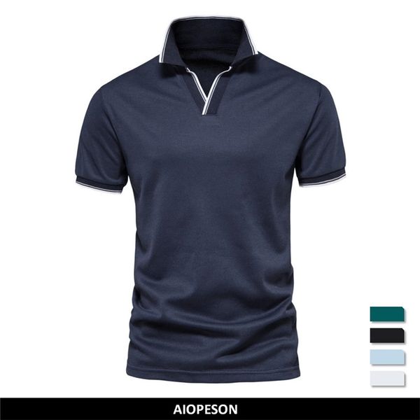 

aiopeson v neck polo shirts for men solid color short sleeve classic mens polos summer polo shirt men clothing 220608, White;black