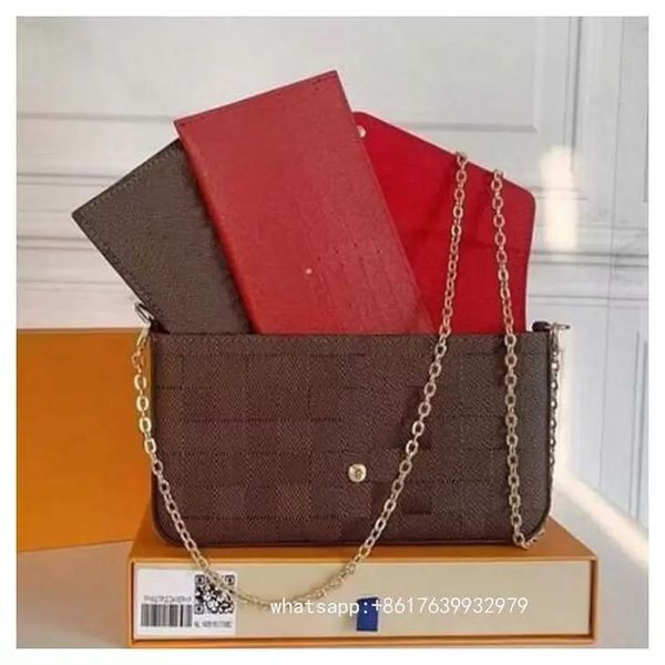 

fashion accessories designer handbag pocket shoulder bag with 3 piece/set clutch wallet luxury diagonal detachable chain coin purse wholesal, Silver