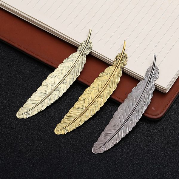 Diy Metal Feather Bookmarks Livro de documentos Mark Label Golden Silver Rose Gold Markmark Supplies Escola de Escola Dh49