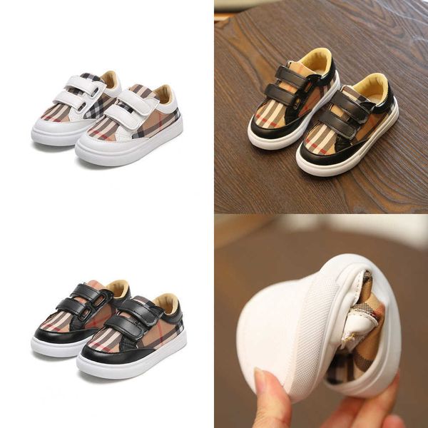 

2022 fashion kids toddler white sneakers low strap plaid sports shoes breathable spring summer outdoor trainers super soft flats preschool a, Black