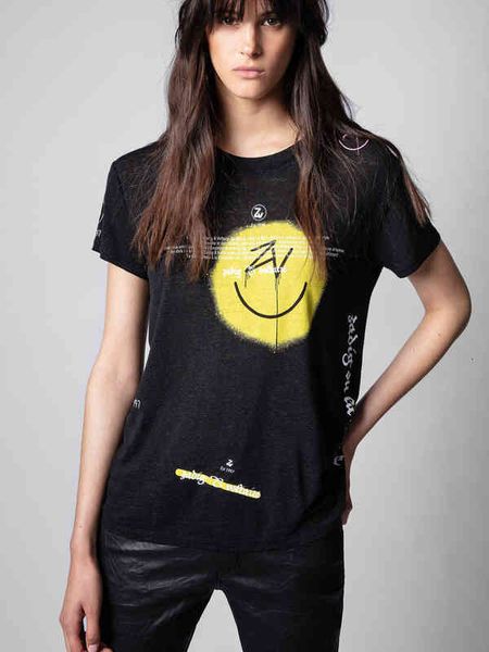 

women's t-shirt zv summer arrival woman graffiti linen t-shirt franch style drop xpx0, White