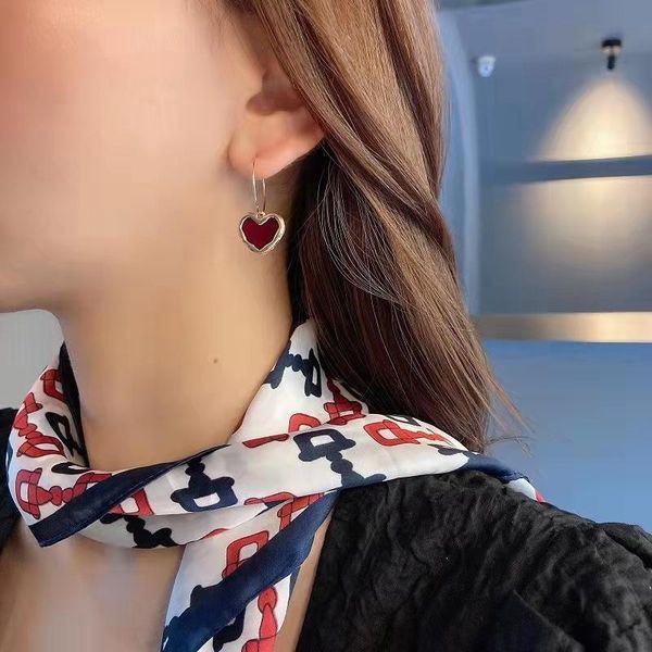 

hoop & huggie simple wine red dripping oil heart-shaped earrings for women's creative temperament stud fashion jewelryhoop, Golden;silver