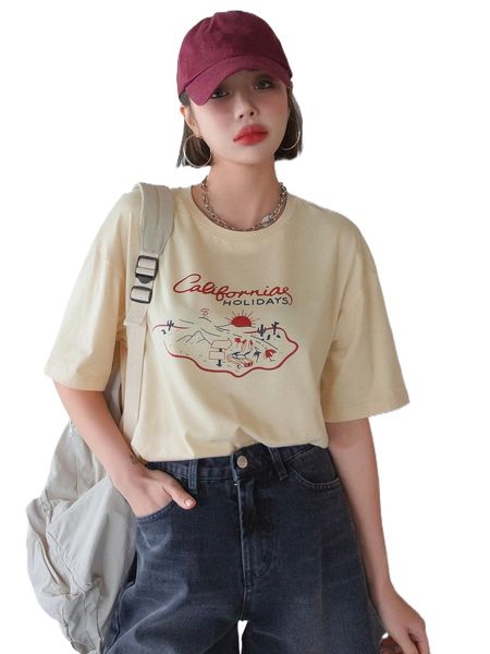 

dazy letter & graphic print drop shoulder tee f3ay#, White