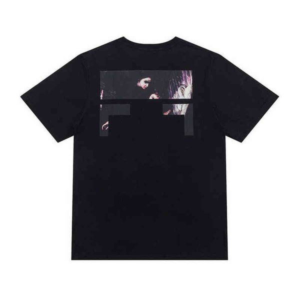 

fashion brand classic mens t shirts offs summer designer women loose tees quality t-shirt letter arrow oil painting black white tshirts lux, White;black