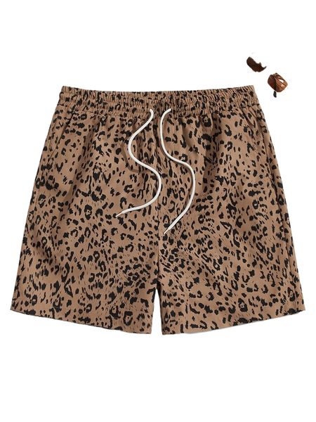 

men drawstring waist leopard print shorts z3np#, White;black