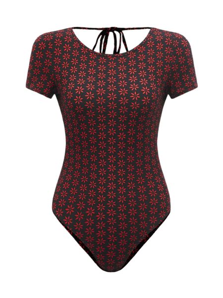 

x wenli allover floral print tie back bodysuit m8tt#, White