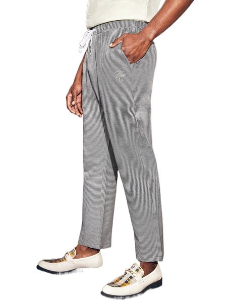 

men houndstooth letter embroidered drawstring waist pants x1ho#, Black