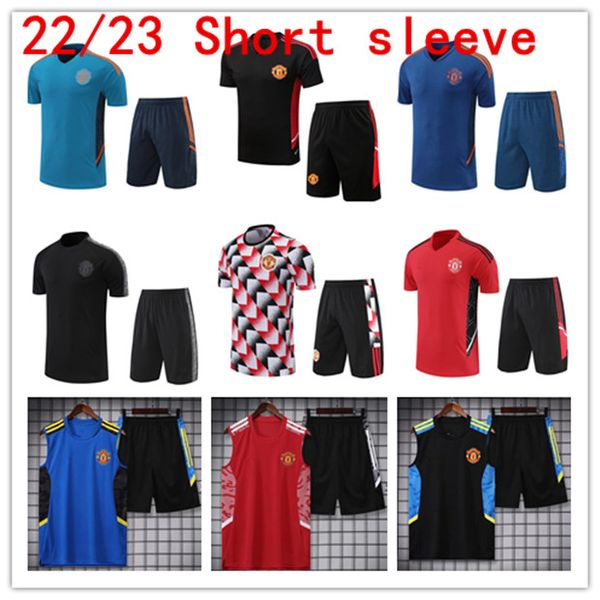 

sancho rashford soccer jersey 22 23 tracksuit 2022 2023 mans utd training b. fernandes manchesters football shirt short sleeve suit, Black