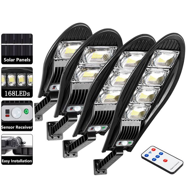 Güneş Sokağı Işık 3 Mod 42 84 126 168 LEDS Duvar Işıkları IP65 Açık su geçirmez hareket sensörü ayarlanabilir açı uzaktan kumanda bahçe lambası