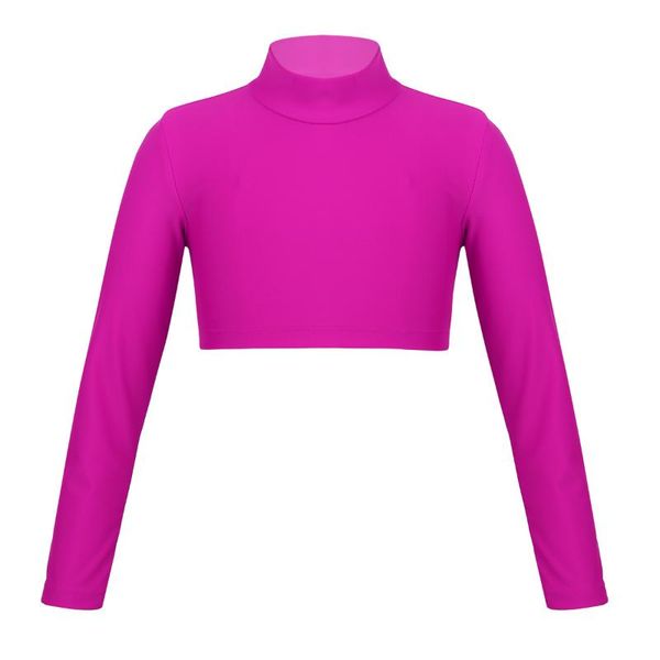 T-shirt Bambini Ragazze Crop Top Maniche lunghe Top da ragazza Tinta unita Costume da balletto Ginnastica Abbigliamento da ballo Bambini Fitness TopT-shirt