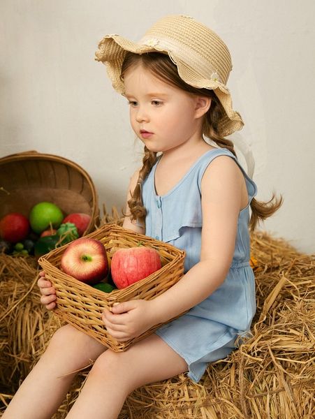 

toddler girls solid button front romper she, Blue