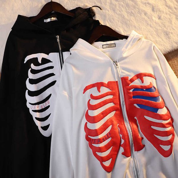 

y2k harajuku skeleton hoodies women gothic black zip up oversized sweatshirt 2022 female retro harajuku hooded jacket streetwear