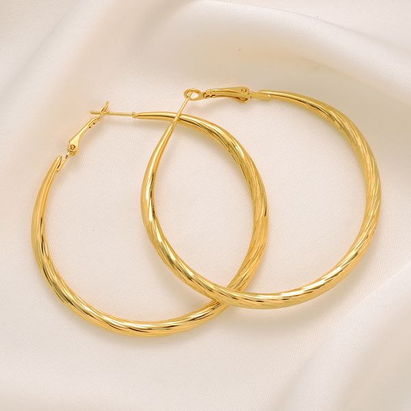 

pair of large big 18ct fine solid gold gf hoop earrings round circle hoops gift new, Golden;silver