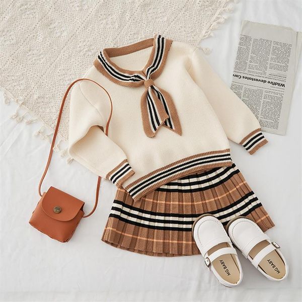 

baby girls sweater sets kids clothing baby clothes outfits autumn winter children suits woolen coat sleeve dress 2pcs274x, White
