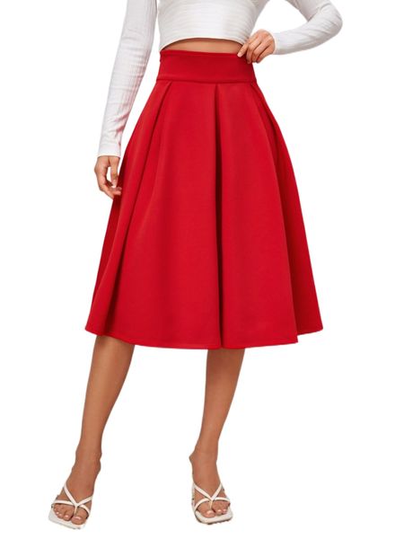 

solid high waist flared skirt w9a3#, Black