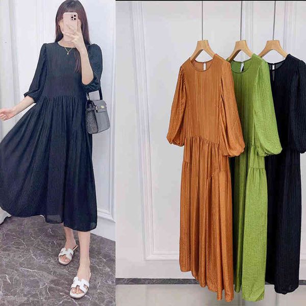

casual dresses p780810feng designer double layer silk jacquard dress, Black;gray