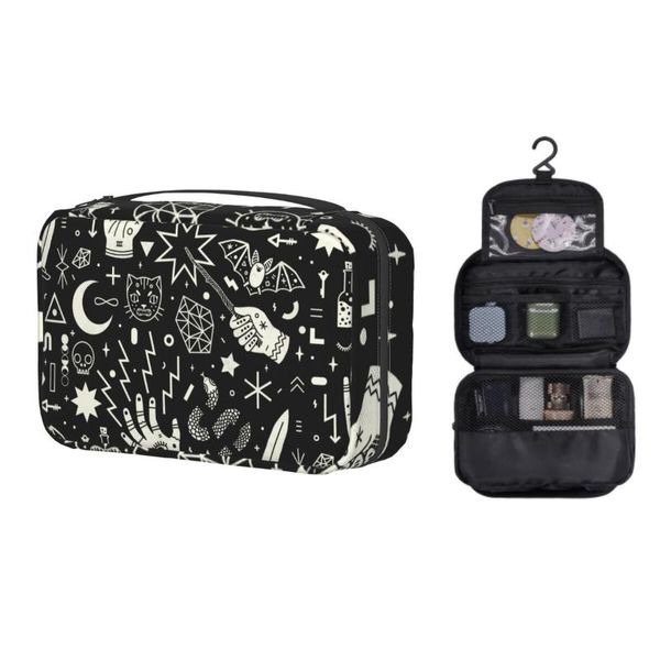 Custodie per cosmetici Cute Halloween Stregoneria Strega Borsa da toilette da viaggio Donne Appese Occulto Strega Magico Trucco Organizzatore Dopp KitCosmeti