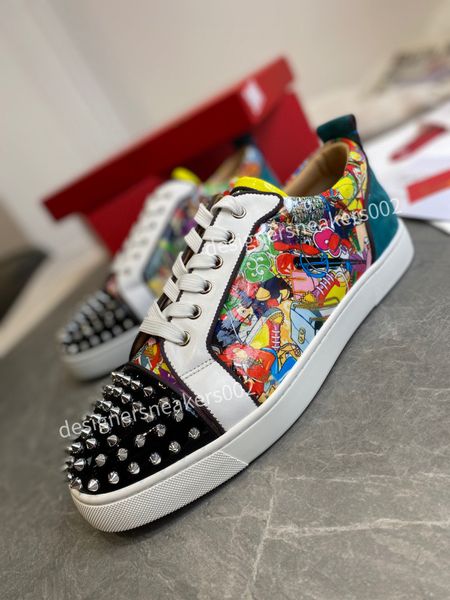 

2022 designer shoe for mans womens low cut red bottoms spikes flat sneakers genuine leather fashion paris sneaker, Black
