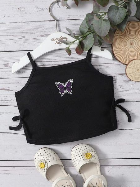 

baby butterfly embroidery knot detail cami she, Blue