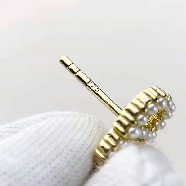 

classic inlaid small pearl light gold 925 silver needle earrings front and back earrings, Golden;silver