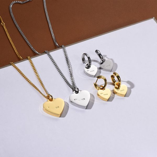 

classic love heart pendant necklaces letters earrings copper plated 18k gold plated designer necklace, Silver