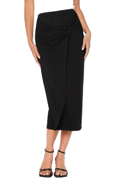 

high waist twist front pencil skirt a8m4#, Black