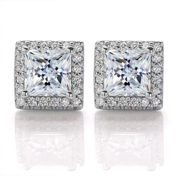 

stud trendy 4.5mm d color vvs1 princess square moissanite earrings women 925 sterling silver plated white gold anniversary gift, Golden;silver