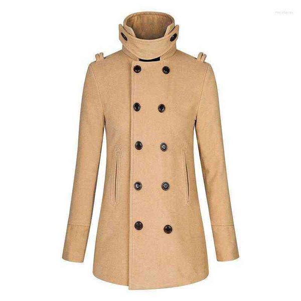 

men's wool & blends classic design double breasted winter coat men peacoat autumn tweed blend oat fashion streetwear jaket korean style, Black