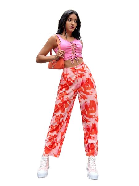 

tie dye button pants u517#, Black;white